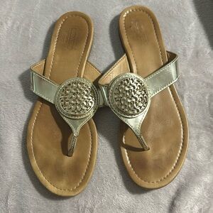 EUC Coach Gold logo sandal